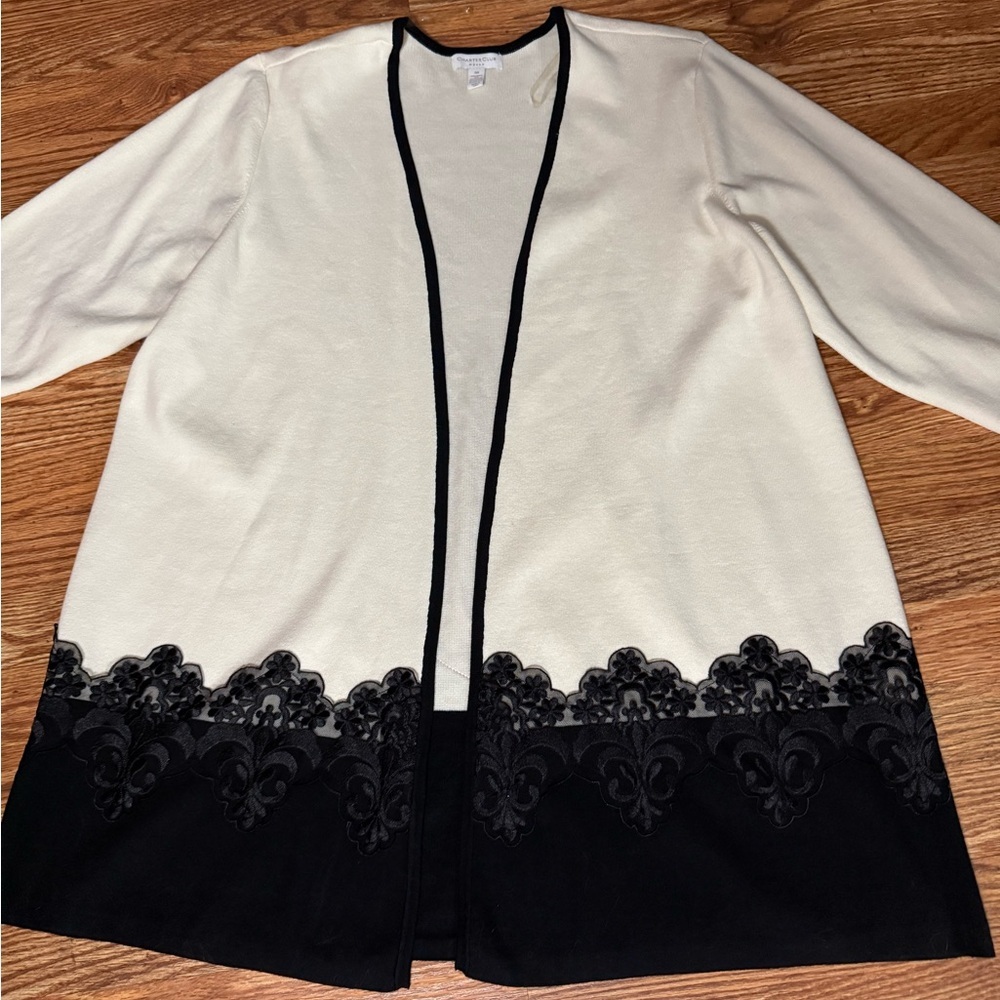 Macy’s Charter Club Open Front Cardigan With Lace Trim Size 3X - Picture 8 of 13